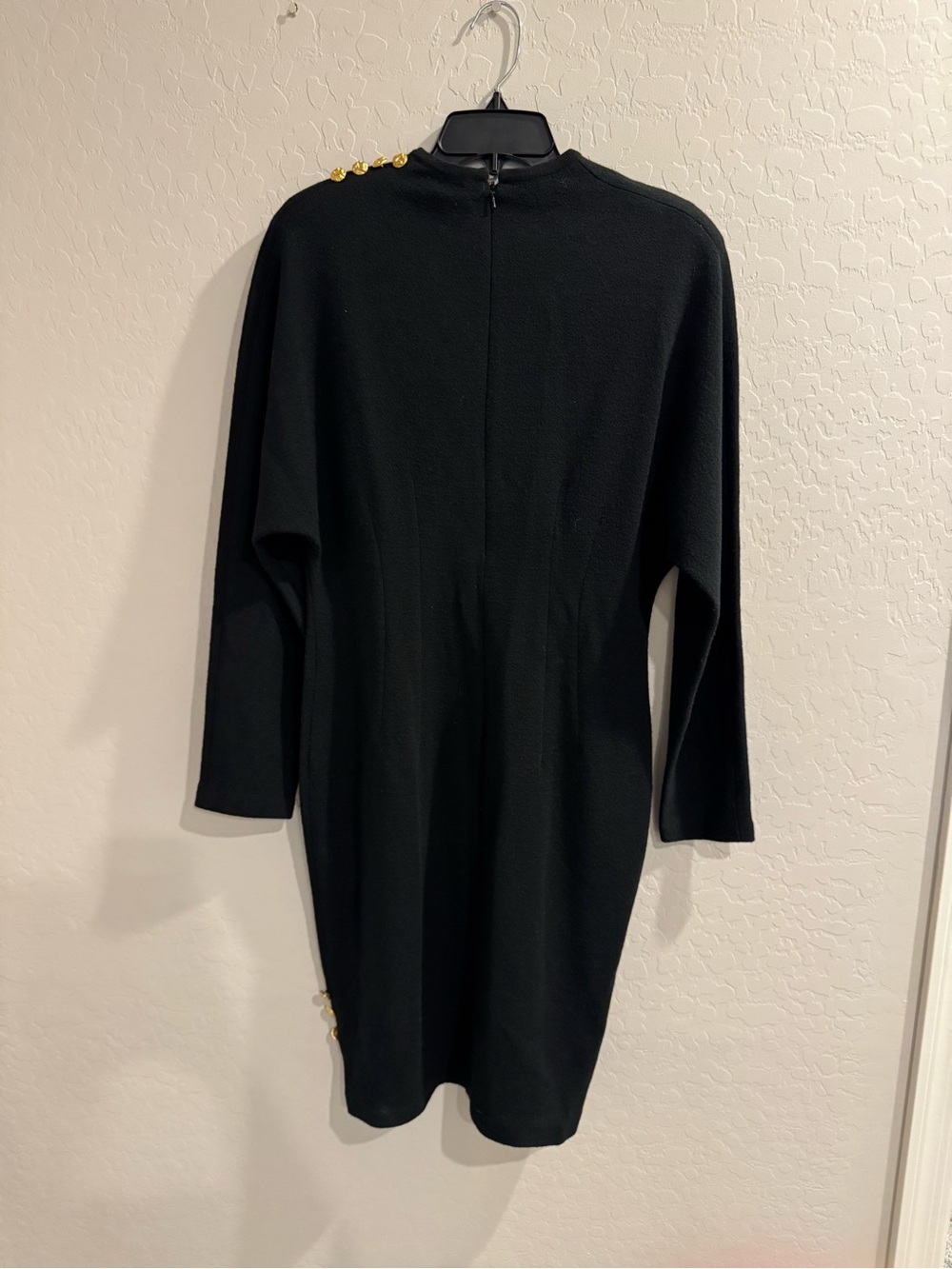 Jones New York Black Long-Sleeve Knit Dress with Gold Buttons